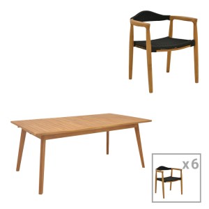 pak-340-000032 ΤΡΑΠΕΖΑΡΙΑ 7 ΤΕΜ. GANNY-PINO PAKOWORLD TEAK ΞΥΛΟ ΣΕ ΦΥΣΙΚΗ - ΜΑΥΡΗ ΑΠΟΧΡΩΣΗ 180/240X100X75ΕΚ