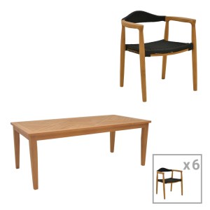 pak-340-000034 ΤΡΑΠΕΖΑΡΙΑ ΣΕΤ 7ΤΕΜ. GANNY-MADY PAKOWORLD TEAK ΞΥΛΟ ΣΕ ΦΥΣΙΚΗ-ΜΑΥΡΗ ΑΠΟΧΡΩΣΗ 200X100X75ΕΚ