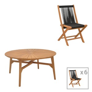 pak-340-000036 ΤΡΑΠΕΖΑΡΙΑ 7ΤΕΜ. BANOU-COLEN PAKOWORLD TEAK ΞΥΛΟ ΣΕ ΦΥΣΙΚΗ-ΜΑΥΡΗ ΑΠΟΧΡΩΣΗ Φ150X75ΕΚ
