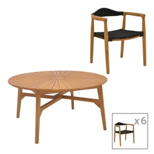 pak-340-000039 ΤΡΑΠΕΖΑΡΙΑ 7ΤΕΜ. GANNY-COLEN PAKOWORLD TEAK ΞΥΛΟ ΣΕ ΦΥΣΙΚΗ-ΜΑΥΡΗ ΑΠΟΧΡΩΣΗ Φ150X75ΕΚ
