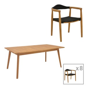 pak-340-000040 ΤΡΑΠΕΖΑΡΙΑ 9 ΤΕΜ. GANNY-PINO PAKOWORLD TEAK ΞΥΛΟ ΣΕ ΦΥΣΙΚΗ - ΜΑΥΡΗ ΑΠΟΧΡΩΣΗ 180/240X100X75ΕΚ