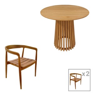 pak-343-000043 ΤΡΑΠΕΖΑΡΙΑ 3ΤΕΜ NOODY-KENDA I PAKOWORLD TEAK ΞΥΛΟ ΣΕ ΦΥΣΙΚΗ ΑΠΟΧΡΩΣΗ Φ80X75