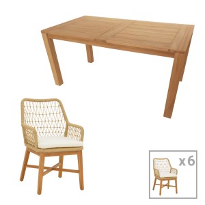pak-343-000044 ΤΡΑΠΕΖΑΡΙΑ 7ΤΕΜ ELAIZA-PABLO PAKOWORLD TEAK ΞΥΛΟ ΣΕ ΦΥΣΙΚΗ-ΜΠΕΖ ΑΠΟΧΡΩΣΗ 160X90X76ΕΚ