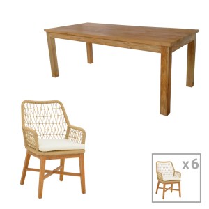 pak-343-000045 ΤΡΑΠΕΖΑΡΙΑ 7ΤΕΜ ELAIZA-WOOLY PAKOWORLD TEAK ΞΥΛΟ ΣΕ ΦΥΣΙΚΗ-ΜΠΕΖ ΑΠΟΧΡΩΣΗ 220X90X75ΕΚ