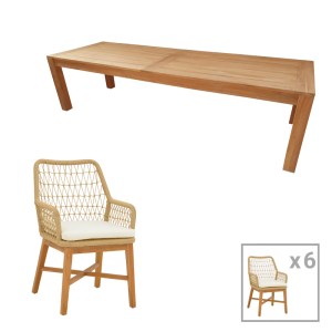 pak-343-000046 ΤΡΑΠΕΖΑΡΙΑ 7ΤΕΜ ELAIZA-PABLO PAKOWORLD TEAK ΞΥΛΟ ΣΕ ΦΥΣΙΚΗ-ΜΠΕΖ ΑΠΟΧΡΩΣΗ 240X100X76ΕΚ