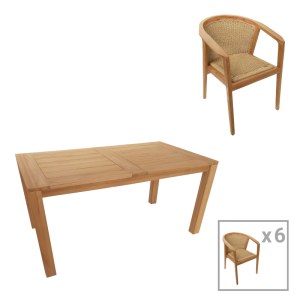 pak-343-000069 ΤΡΑΠΕΖΑΡΙΑ 7ΤΕΜ GRANNY-PABLO PAKOWORLD TEAK ΞΥΛΟ ΣΕ ΦΥΣΙΚΗ-ΜΠΕΖ ΑΠΟΧΡΩΣΗ 160X90X76ΕΚ