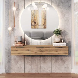 pak-361-000075-1 ΚΟΝΣΟΛΑ ΜΕ 3 ΣΥΡΤΑΡΙΑ DOHA PAKOWORLD ΣΕ ΜΑΥΡΗ ΜΕ OAK ΑΠΟΧΡΩΣΗ 120X39X22CM