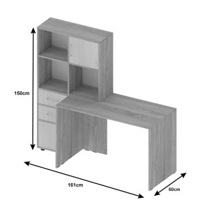 pak-361-000098-4 ΓΡΑΦΕΙΟ ΜΕ ΒΙΒΛΙΟΘΗΚΗ SCARLET PAKOWORLD ΣΕ SONOMA-ΛΕΥΚΗ ΑΠΟΧΡΩΣΗ 161X60X150ΕΚ