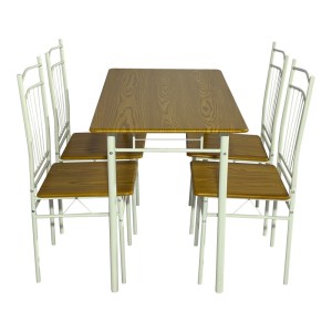 pak-374-000001-2 ΤΡΑΠΕΖΑΡΙΑ ROZA II PAKOWORLD ΣΕΤ 5ΤΜΧ MDF ΣΕ ΦΥΣΙΚΗ ΑΠΟΧΡΩΣΗ ΜΕ ΛΕΥΚΑ ΜΕΤΑΛΛΙΚΑ ΠΟΔΙΑ 110X60X74ΕΚ