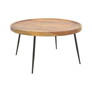 pak-376-000010 ΤΡΑΠΕΖΙ TAVOLO PAKOWORLD ΜΑΣΙΦ ΞΥΛΟ SHEESHAM ΣΕ ΚΑΡΥΔΙ ΑΠΟΧΡΩΣΗ ΜΕ ΜΑΥΡΑ ΜΕΤΑΛΛΙΚΑ ΠΟΔΙΑ Φ75X39ΕΚ