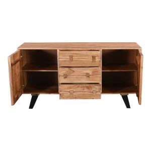 pak-379-000009-3 ΜΠΟΥΦΕΣ LEONTINA PAKOWORLD ΜΑΣΙΦ ΞΥΛΟ ΑΚΑΚΙΑΣ ΣΕ ΦΥΣΙΚΗ ΑΠΟΧΡΩΣΗ ΜΕ ΠΟΔΙ ΜΑΥΡΟ ΜΕΤΑΛΛΟ 150X45X86ΕΚ