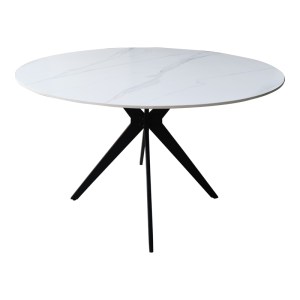 pak-390-000005 ΤΡΑΠΕΖΙ ORBITAL PAKOWORLD SINTERED STONE ΛΕΥΚΗ ΟΨΗ ΜΑΡΜΑΡΟΥ ΜΕ ΜΑΥΡΑ ΜΕΤΑΛΛΙΚΑ ΠΟΔΙΑ Φ120X76ΕΚ