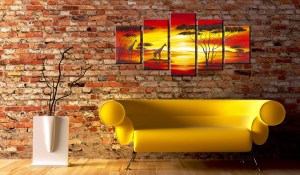 pol-a1-n1064_2_1 ΠΙΝΑΚΑΣ - GIRAFFES ON THE BACKGROUND WITH SUNSET 100X50
