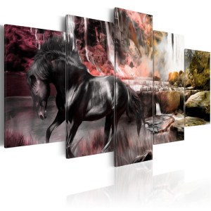 pol-a1-n1663-dkx_1 ΠΙΝΑΚΑΣ - BLACK HORSE ON CRIMSON SKY BACKGROUND 200X100