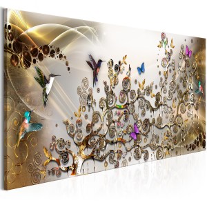 pol-a1-n7809-dk150_1 ΠΙΝΑΚΑΣ - HUMMINGBIRDS DANCE (1 PART) GOLD NARROW 150X50