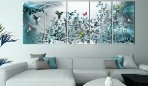 pol-a1-n7813-dk_2_1 ΠΙΝΑΚΑΣ - HUMMINGBIRDS DANCE (5 PARTS) TURQUOISE NARROW 225X90