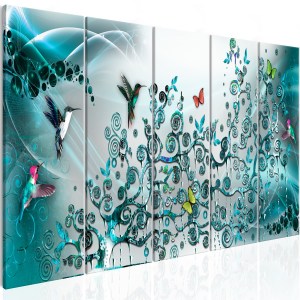 pol-a1-n7813-dkx_1 ΠΙΝΑΚΑΣ - HUMMINGBIRDS DANCE (5 PARTS) TURQUOISE NARROW 225X90