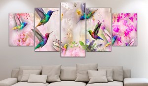 pol-a1-n7830_2_1 ΠΙΝΑΚΑΣ - COLOURFUL HUMMINGBIRDS (5 PARTS) WIDE PINK 200X100