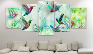 pol-a1-n7831_2_1 ΠΙΝΑΚΑΣ - COLOURFUL HUMMINGBIRDS (5 PARTS) WIDE GREEN 100X50