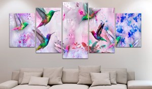 pol-a1-n7832_2_1 ΠΙΝΑΚΑΣ - COLOURFUL HUMMINGBIRDS (5 PARTS) WIDE VIOLET 100X50