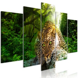 pol-a1-n7918-dkx_1 ΠΙΝΑΚΑΣ - LEOPARD LYING (5 PARTS) WIDE GREEN 200X100