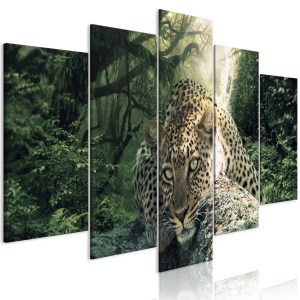 pol-a1-n7920-dkx_1 ΠΙΝΑΚΑΣ - LEOPARD LYING (5 PARTS) WIDE PALE GREEN 200X100