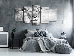 pol-a1-n7955_2_1 ΠΙΝΑΚΑΣ - THE KING OF BEASTS (5 PARTS) WIDE BLACK AND WHITE 200X100