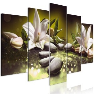 pol-a1-n7974-dkx_1 ΠΙΝΑΚΑΣ - LILIES AND STONES (5 PARTS) WIDE GREEN 200X100