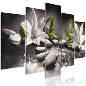 pol-a1-n7976_1 ΠΙΝΑΚΑΣ - LILIES AND STONES (5 PARTS) WIDE GREY 100X50
