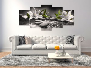 pol-a1-n7976_2_1 ΠΙΝΑΚΑΣ - LILIES AND STONES (5 PARTS) WIDE GREY 200X100