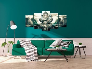 pol-p-a-0032-b-p-w_1 ΠΙΝΑΚΑΣ - BUDDHA STYLE (5 PARTS) GREEN WIDE - 200X100
