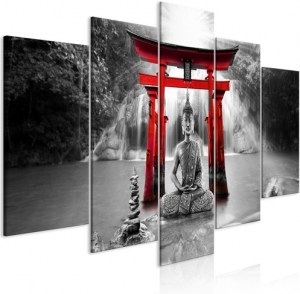 pol-p-a-0033-b-p-eb10_1 ΠΙΝΑΚΑΣ - BUDDHA SMILE (5 PARTS) WIDE RED - 200X100