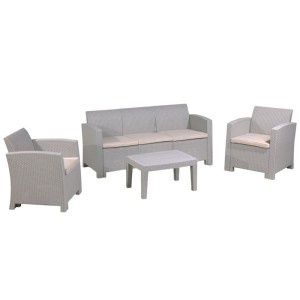 woo-110156 SAVANNA SET ΣΑΛΟΝΙ ΚΗΠΟΥ ΒΕΡΑΝΤΑΣ  K/D, PP-UV SAND GREY ΜΑΞΙΛΑΡΙΑ ΜΠΕΖ
