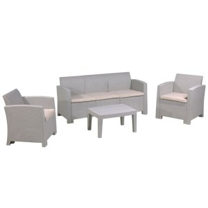 woo-110156 SAVANNA SET ΣΑΛΟΝΙ ΚΗΠΟΥ ΒΕΡΑΝ ΤΑΣ  K/D / PP-UV SAND GREY/ ΜΑΞΙΛΑΡΙΑ ΜΠΕΖ