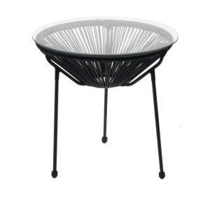 woo-111250 ACAPULCO ΤΡΑΠΕΖΑΚΙ ΜΕΤΑΛΛΟ ΒΑΦΗ ΜΑΥΡΟ, RATTAN ΜΑΥΡΟ
