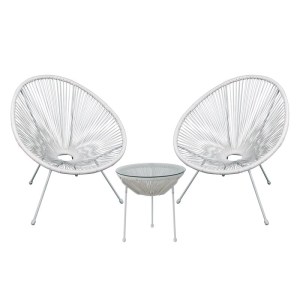 woo-119080 ACAPULCO SET ΚΗΠΟΥ - ΒΕΡΑΝΤΑΣ: ΤΡΑΠΕΖΙ + 2 ΠΟΛΥΘΡΟΝΕΣ ΜΕΤΑΛΛΟ ΑΣΠΡΟ/RATTAN ΑΣΠΡΟ