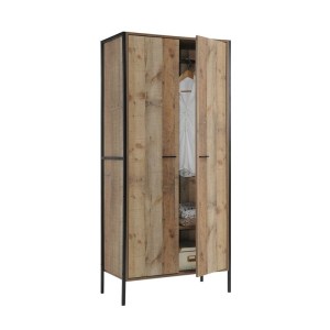 woo-119220 PALLET-W ΝΤΟΥΛΑΠΑ ΔΙΦΥΛΛΗ, 2 ΡΑΦΙΑ, ΚΡΕΜΑΣΤΡΑ, ΜΕΤΑΛΛΟ ΒΑΦΗ ΜΑΥΡΟ, ΑΠΟΧΡΩΣΗ ANTIQUE OAK