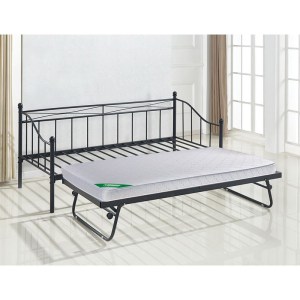 woo-121003 MARIN SET: DAYBED (ΓΙΑ ΣΤΡΩΜΑ 90X190) + ΒΟΗΘΗΤΙΚΟ ΚΡΕΒΑΤΙ ΜΕ ΣΤΡΩΜΑ 185X85 ΜΕΤΑΛΛΟ ΜΑΥΡΟ