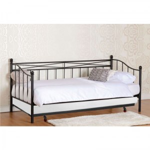 woo-121008 MARIN SET: DAYBED ΜΕ ΣΤΡΩΜΑ 90X190 + ΒΟΗΘΗΤΙΚΟ ΚΡΕΒΑΤΙ ΜΕ ΣΤΡΩΜΑ 85X185 ΜΕΤΑΛΛΟ ΜΑΥΡΟ
