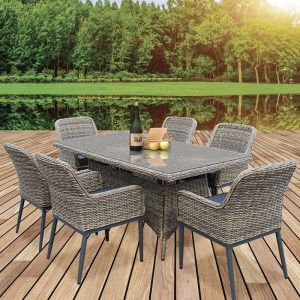 woo-121557 HAVANA SET ΤΡΑΠΕΖΑΡΙΑ ΚΗΠΟΥ ALU,WICKER GREY BROWN-ΑΝΘΡΑΚΙ: ΤΡΑΠΕΖΙ 180X90 + 6 ΠΟΛΥΘΡΟΝΕΣ