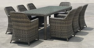 woo-122744 ESPERIA SET ΤΡΑΠΕΖΑΡΙΑ ΚΗΠΟΥ ALU,WICKER GREY BROWN-ΑΝΘΡΑΚΙ: ΤΡΑΠΕΖΙ 230X100 + 8 ΠΟΛΥΘΡΟΝΕΣ