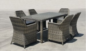 woo-122797 ESPERIA SET ΤΡΑΠΕΖΑΡΙΑ ΚΗΠΟΥ ALU,WICKER GREY BROWN-ΑΝΘΡΑΚΙ: ΤΡΑΠΕΖΙ 180X90 + 6 ΠΟΛΥΘΡΟΝΕΣ