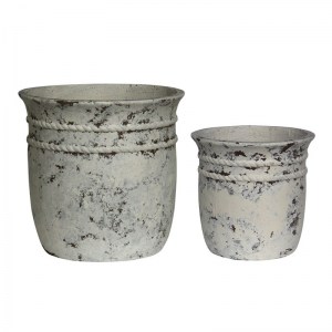 woo-124437 FLOWER POT-15 SET 2 ΤΕΜΑΧΙΩΝ, CEMENT ΑΠΟΧΡΩΣΗ ANTIQUE WHITE