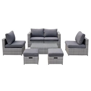 woo-124493 BALI SET WICKER 6 ΘΕΣΕΩΝ: 1 ΤΡΑΠΕΖΙ+1 ΚΑΝΑΠΕ 2Θ+2 ΣΚΑΜΠΟ +2 ΚΑΘΙΣΜΑΤΑ 1Θ, ΑΠΟΧΡΩΣΗ ΓΚΡΙ