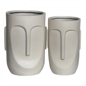 woo-124630 FLOWER POT-TOTEM SET 2 ΤΕΜΑΧΙΩΝ, CEMENT ΑΠΟΧΡΩΣΗ SAND BROWN