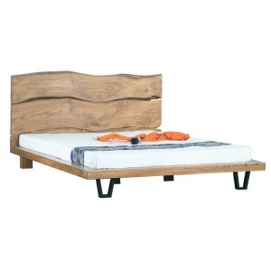 woo-125090 ROYAL ΚΡΕΒΑΤΙ ΔΙΠΛΟ, ΓΙΑ ΣΤΡΩΜΑ 150X200CM, ΜΕΤΑΛΛΟ ΒΑΦΗ ΜΑΥΡΟ, ΞΥΛΟ ΑΚΑΚΙΑ ΦΥΣΙΚΟ