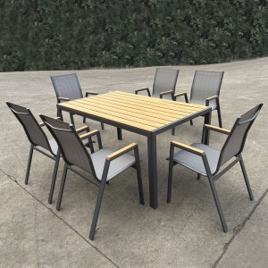 woo-125254 VIRNA SET ΤΡΑΠΕΖΑΡΙΑ: ΤΡΑΠΕΖΙ + 6 ΠΟΛΥΘΡΟΝΕΣ, ΜΕΤΑΛΛΟ ΒΑΦΗ ΑΝΘΡΑΚΙ, POLYWOOD ΦΥΣΙΚΟ