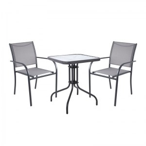 woo-125294 LANGLEY SET ΚΗΠΟΥ: ΤΡΑΠΕΖΙ + 2 ΠΟΛΥΘΡΟΝΕΣ ΣΤΟΙΒΑΖΟΜΕΝΕΣ ΜΕΤΑΛΛΟ ΑΝΘΡΑΚΙ,TEXTILENE ΓΚΡΙ