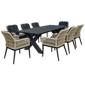 woo-125304 ALLEY SET ΤΡΑΠΕΖΑΡΙΑ ALU ΑΝΘΡΑΚΙ-ROPE ΦΥΣΙΚΟ: ΤΡΑΠΕΖΙ 220X94 + 8 ΠΟΛΥΘΡΟΝΕΣ ΜΕ ΜΑΞΙΛ