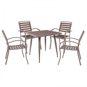 woo-125313 SERRANO SET ΚΗΠΟΥ: ΤΡΑΠΕΖΙ + 4 ΠΟΛΥΘΡΟΝΕΣ, ΜΕΤΑΛΛΟ ΒΑΦΗ SAND BEIGE, POLYWOOD ΚΑΡΥΔΙ